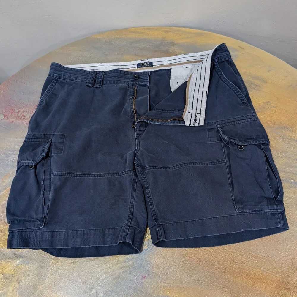 Y2K Polo Ralph Lauren Navy Blue Classic Polo Chino Utility Cargo Shorts Size 46B